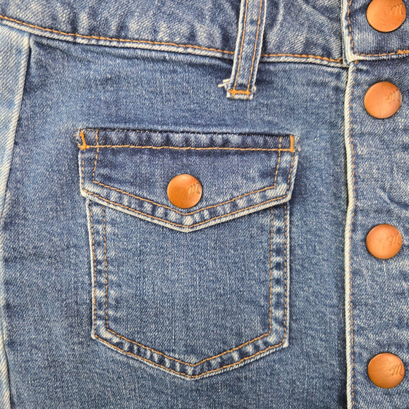 Madewell Two Tone Colorblock Button Front Denim Classic Mini Skirt Size 26 - Picture 3 of 9